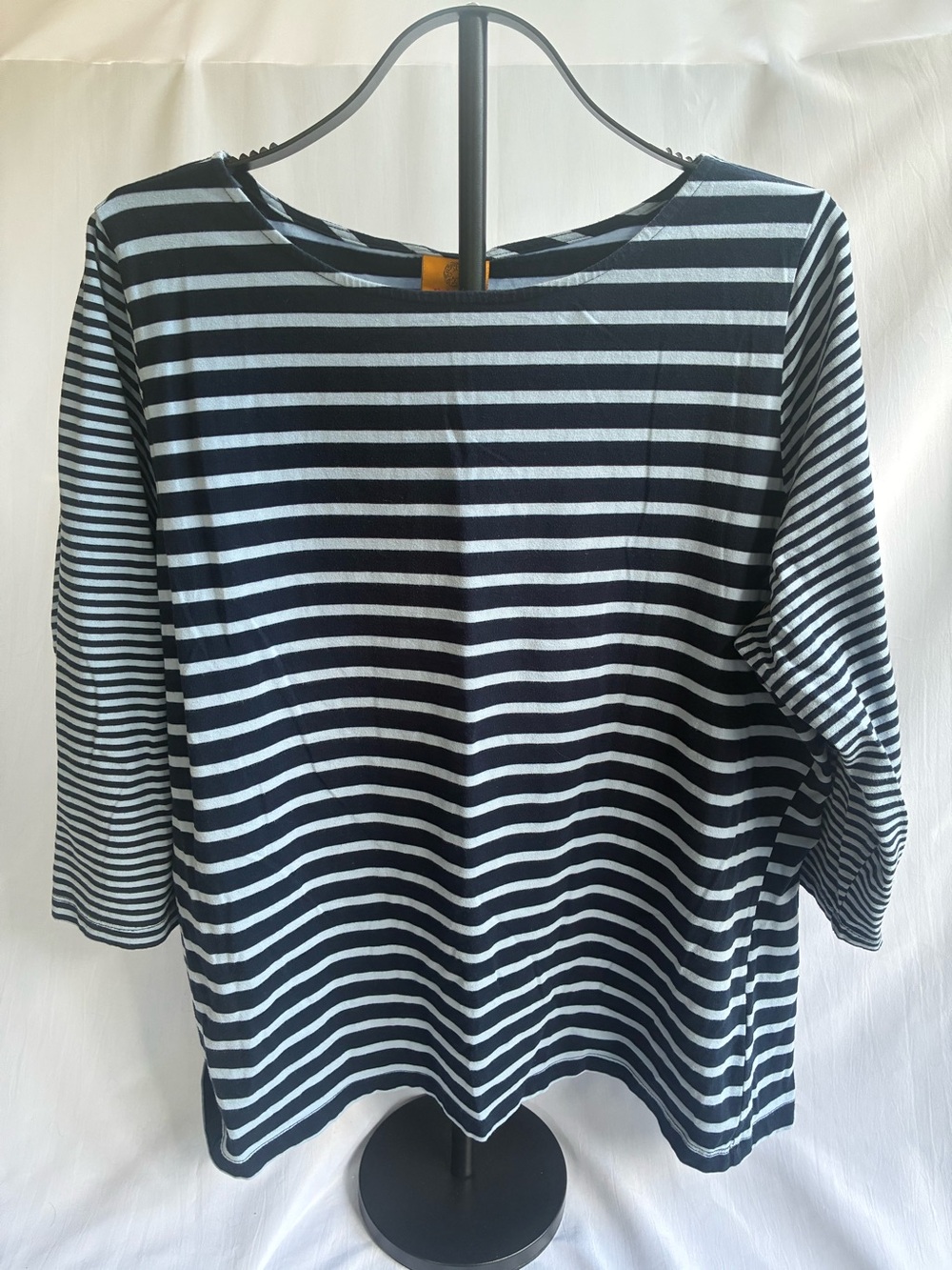 Ruby Rd Striped Boatneck 3/4 Sleeve Top - Navy and Blue